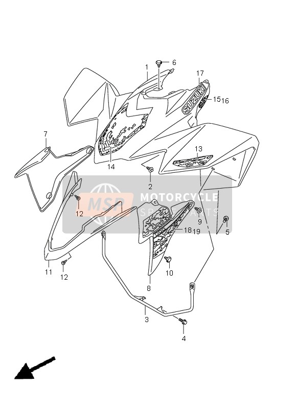 Suzuki LT-R450(Z) QUADRACER 2011 Parafango anteriore (LT-R450Z) per un 2011 Suzuki LT-R450(Z) QUADRACER