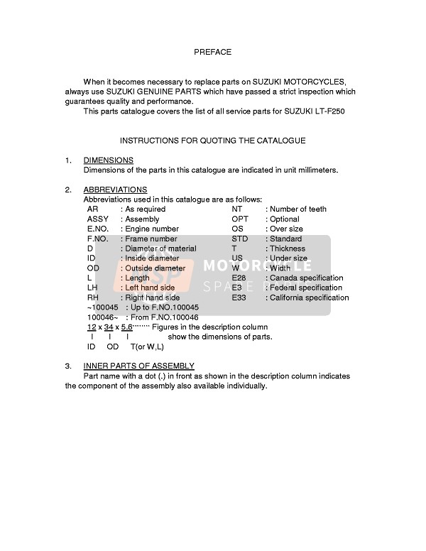 Suzuki LT-F250 OZARK 2011 Preface 2 for a 2011 Suzuki LT-F250 OZARK