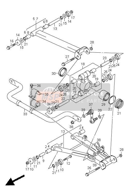 Suzuki LT-A750XP(Z) KINGQUAD AXi 4x4 2012 Achterwielophanging voor een 2012 Suzuki LT-A750XP(Z) KINGQUAD AXi 4x4