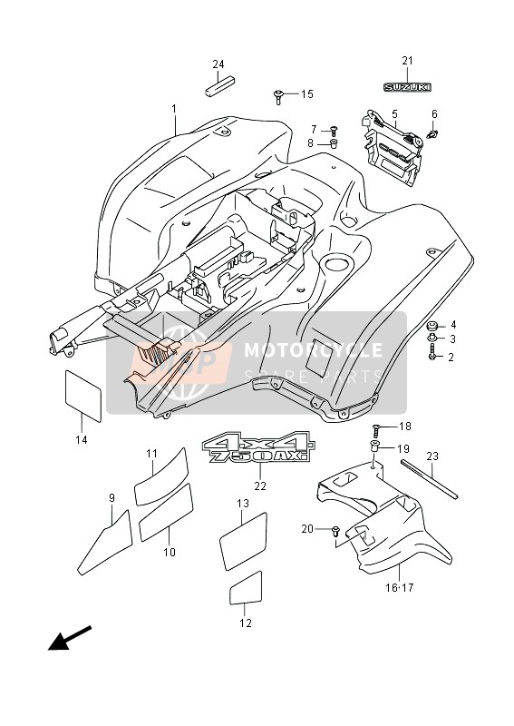 Suzuki LT-A750X(Z) KINGQUAD AXi 4X4 2014 Parafango posteriore (LT-A750X) per un 2014 Suzuki LT-A750X(Z) KINGQUAD AXi 4X4