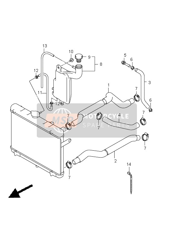 Suzuki LT-A750X(Z) KINGQUAD AXi 4X4 2012 Tuyau de radiateur pour un 2012 Suzuki LT-A750X(Z) KINGQUAD AXi 4X4