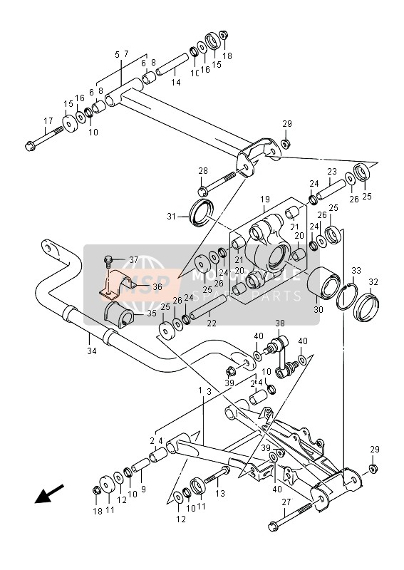 Suzuki LT-A500X(Z) KINGQUAD AXi 4x4 2015 Bras de suspension arrière pour un 2015 Suzuki LT-A500X(Z) KINGQUAD AXi 4x4