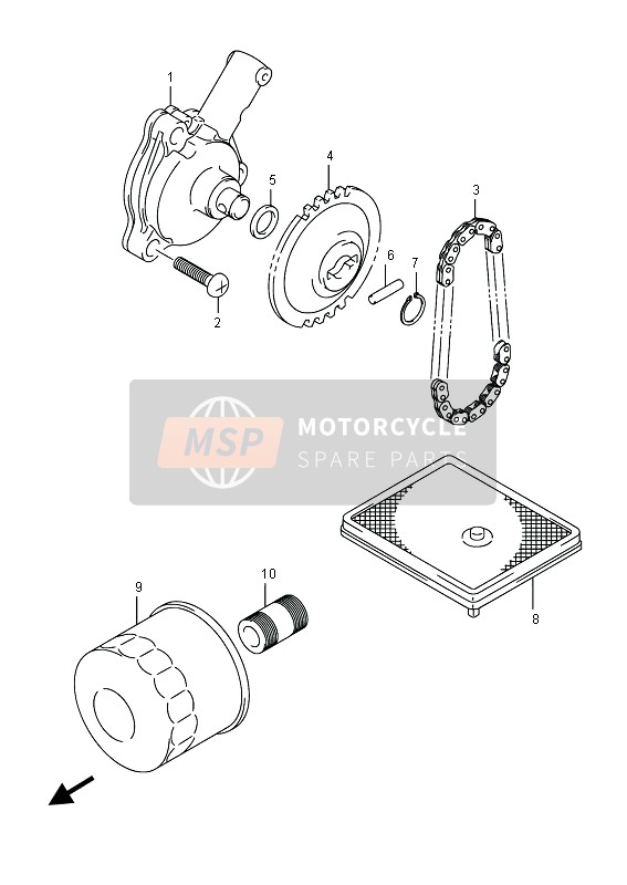 Suzuki LT-A750XV(Z) KINGQUAD AXi 4X4 2015 La pompe à huile pour un 2015 Suzuki LT-A750XV(Z) KINGQUAD AXi 4X4