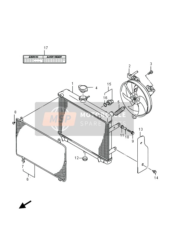 Suzuki LT-A750XV(Z) KINGQUAD AXi 4X4 2015 Radiator voor een 2015 Suzuki LT-A750XV(Z) KINGQUAD AXi 4X4