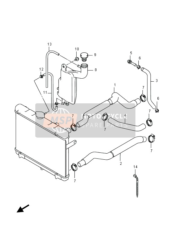 Suzuki LT-A750XP(Z) KINGQUAD AXi 4x4 2015 Tubo del radiatore per un 2015 Suzuki LT-A750XP(Z) KINGQUAD AXi 4x4