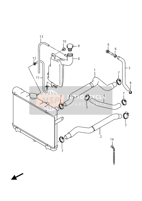 Suzuki LT-A750XP(Z) KINGQUAD AXi 4x4 2016 Radiator Slang voor een 2016 Suzuki LT-A750XP(Z) KINGQUAD AXi 4x4