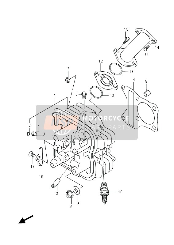 Suzuki LT-Z90 QUADSPORT 2016 Cilinderkop voor een 2016 Suzuki LT-Z90 QUADSPORT