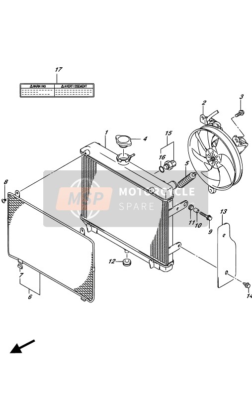 Suzuki LT-A750X KINGQUD AXi 4X4 2017 Radiator voor een 2017 Suzuki LT-A750X KINGQUD AXi 4X4