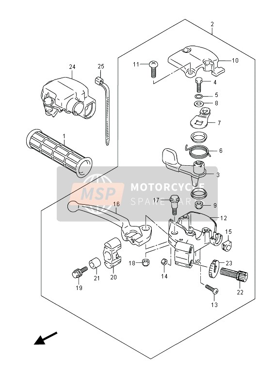 Suzuki LT-Z50 2014 Palanca de la manija derecha para un 2014 Suzuki LT-Z50