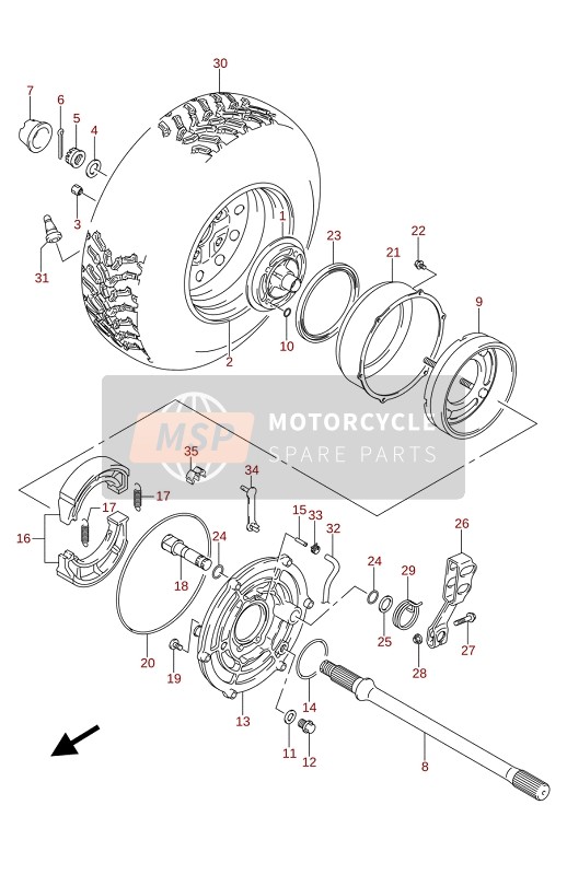 Suzuki LT-A400F KINGQUAD ASi 4X4 2020 Achterwiel voor een 2020 Suzuki LT-A400F KINGQUAD ASi 4X4