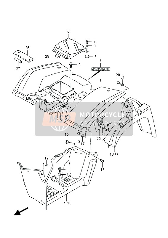 Suzuki LT-F250 OZARK 2014 Achterspatbord voor een 2014 Suzuki LT-F250 OZARK