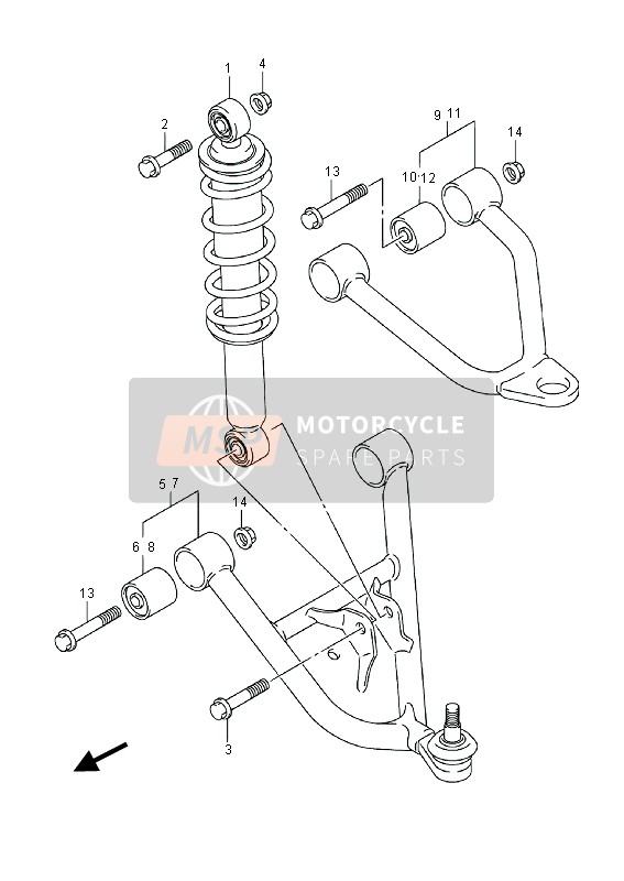 Suzuki LT-F250 OZARK 2014 Braccio di sospensione per un 2014 Suzuki LT-F250 OZARK