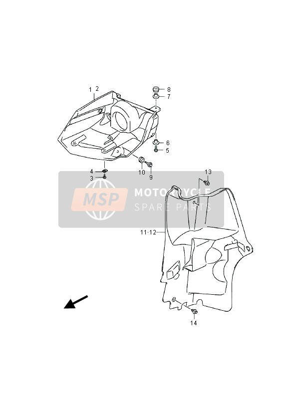 Suzuki LT-F400F(Z) KINGQUAD FSi 4x4 2014 Carcasa de la lámpara delantera para un 2014 Suzuki LT-F400F(Z) KINGQUAD FSi 4x4