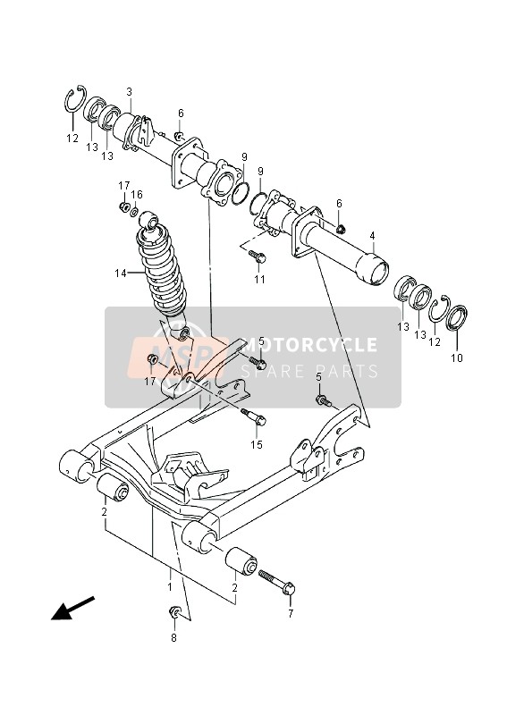 Suzuki LT-F400F(Z) KINGQUAD FSi 4x4 2014 Braccio oscillante posteriore (LT-F400F) per un 2014 Suzuki LT-F400F(Z) KINGQUAD FSi 4x4