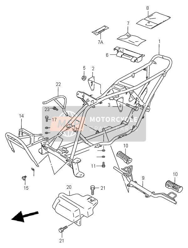 Suzuki LT50 QUADRUNNER 2000 Frame & Footrest for a 2000 Suzuki LT50 QUADRUNNER