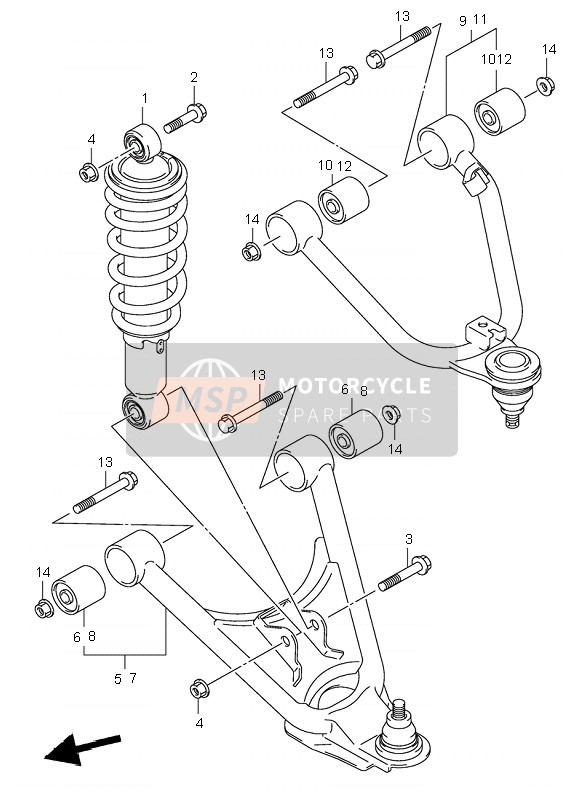 Suzuki LT-Z250 QUADSPORT 2004 Braccio di sospensione per un 2004 Suzuki LT-Z250 QUADSPORT