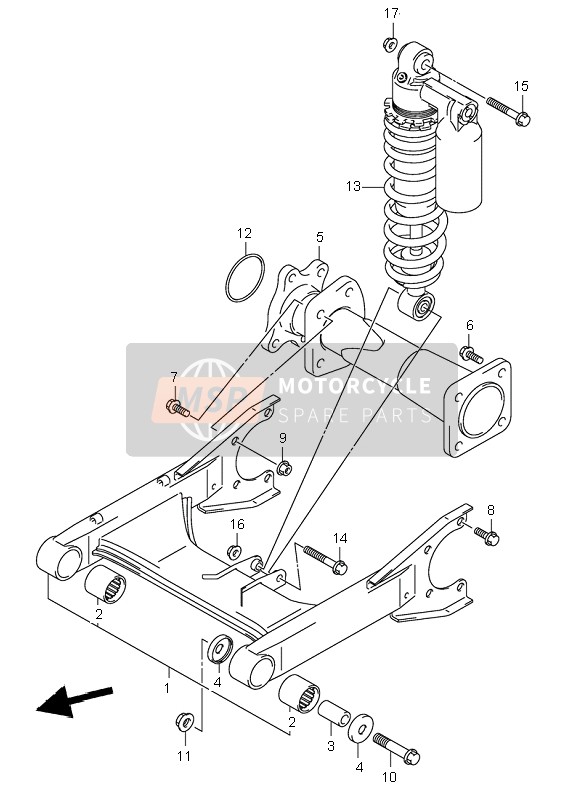 Suzuki LT-Z250 QUADSPORT 2004 Brazo oscilante trasero para un 2004 Suzuki LT-Z250 QUADSPORT