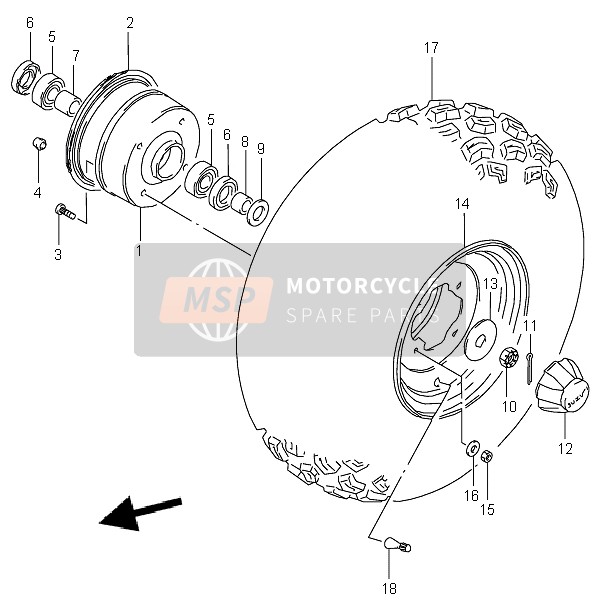 Suzuki LT-F160 QUADRUNNER 2004 Front Wheel for a 2004 Suzuki LT-F160 QUADRUNNER