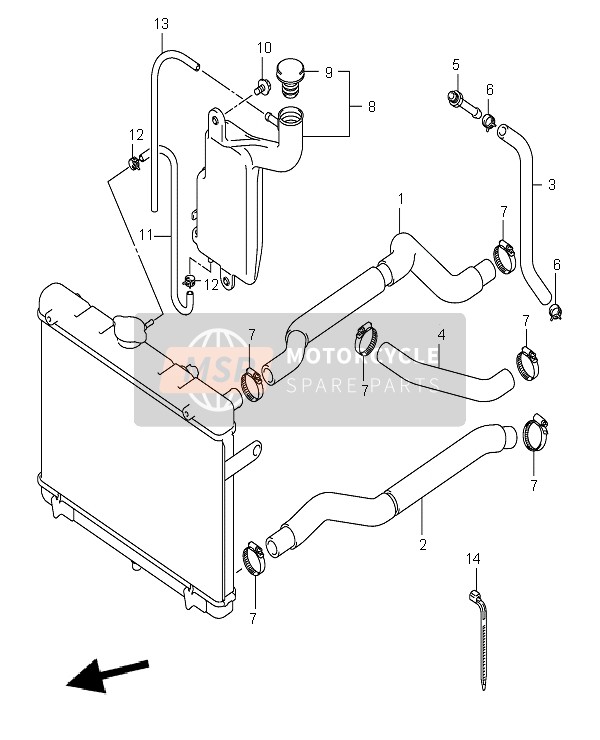 Suzuki LT-A700X KINGQUAD 4X4 2005 Radiator Slang voor een 2005 Suzuki LT-A700X KINGQUAD 4X4