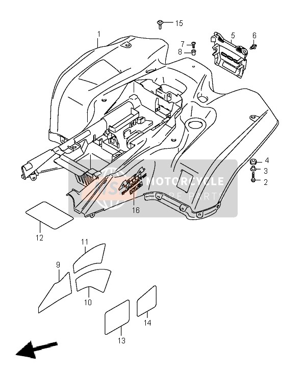 Suzuki LT-A700X KINGQUAD 4X4 2005 Garde-boue arrière pour un 2005 Suzuki LT-A700X KINGQUAD 4X4