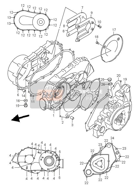 Suzuki LT-A500F VINSON 4X4 2005 Tapa del cárter para un 2005 Suzuki LT-A500F VINSON 4X4