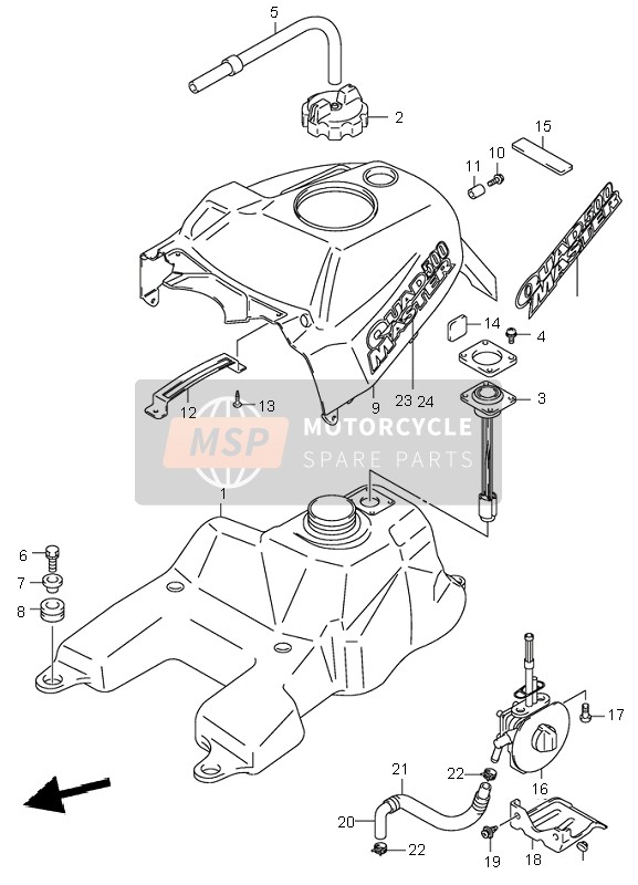 Suzuki LT-A500F QUADMASTER 2000 Fuel Tank for a 2000 Suzuki LT-A500F QUADMASTER