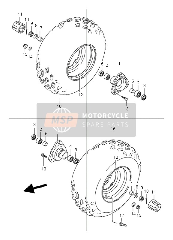 Suzuki LT80 QUADSPORT 2001 Ruota anteriore per un 2001 Suzuki LT80 QUADSPORT