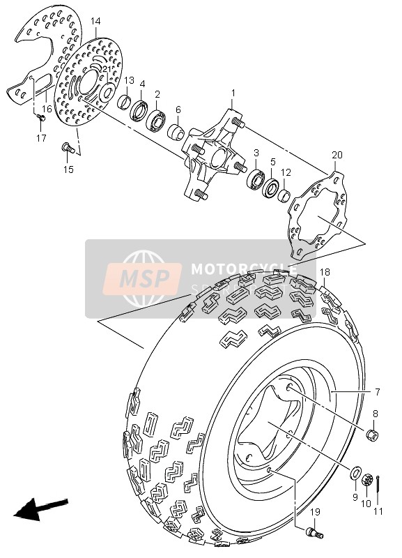 Suzuki LT-Z400 QUADSPORT 2007 Ruota anteriore per un 2007 Suzuki LT-Z400 QUADSPORT