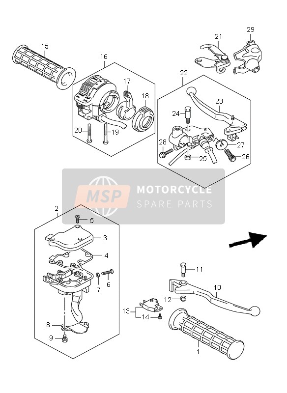 Suzuki LT-Z250 QUADSPORT 2007 Palanca de la manija para un 2007 Suzuki LT-Z250 QUADSPORT