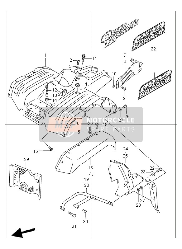 Suzuki LT-F250 QUADRUNNER 2000 Guardabarros delantero para un 2000 Suzuki LT-F250 QUADRUNNER