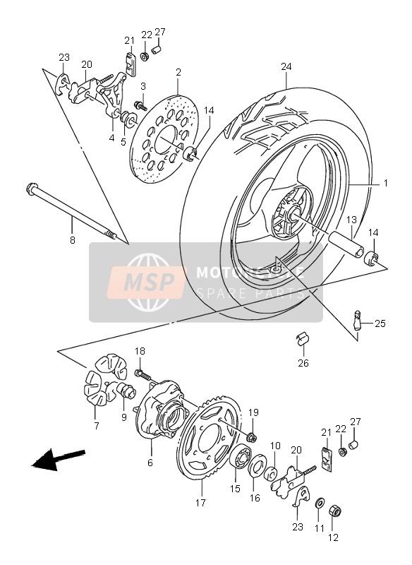 6411134C0028W, Wheel, Rear (MT3.50X17)  White, Suzuki, 0