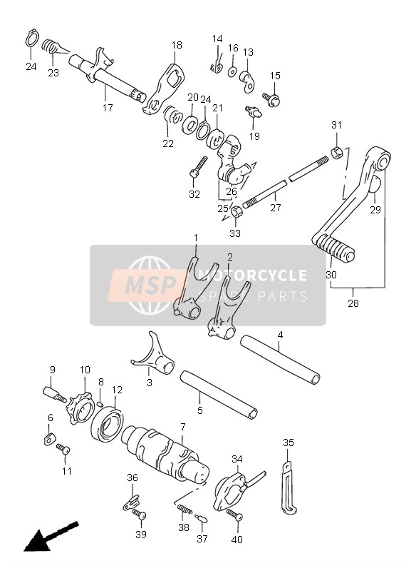 2541102F10, Shaft, Gear Shift Fork   No.2, Suzuki, 2