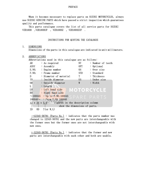 Suzuki VZR1800(N)(Z)(R) (M1800) INTRUDER 2012 Preface 1 for a 2012 Suzuki VZR1800(N)(Z)(R) (M1800) INTRUDER