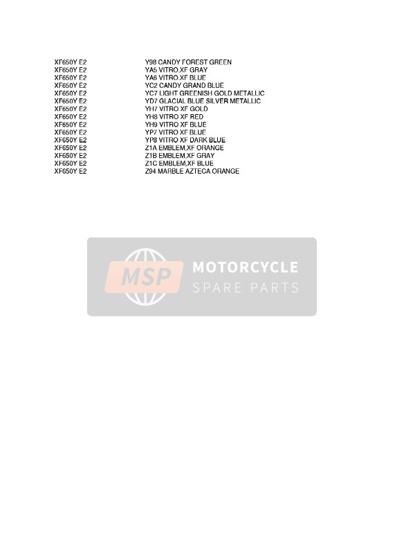 Suzuki XF650 FREEWIND 1999 Colour Chart 2 for a 1999 Suzuki XF650 FREEWIND