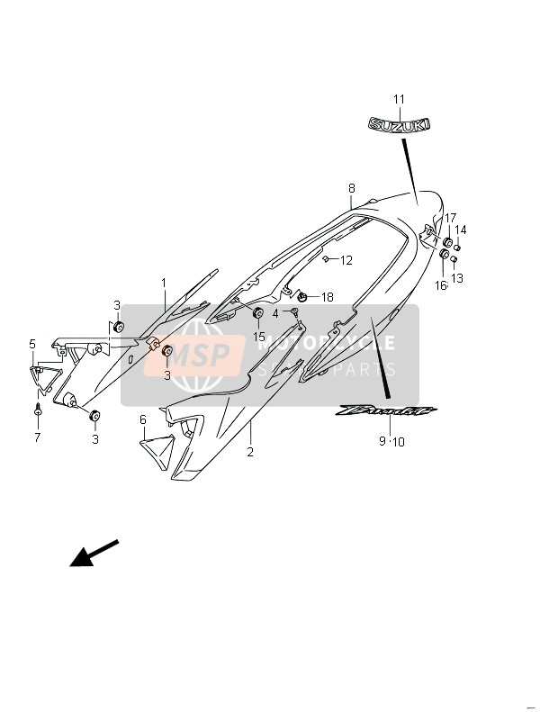 Suzuki GSF650(S)(A)(SA) BANDIT 2011 Frame afdekking (GSF650U) voor een 2011 Suzuki GSF650(S)(A)(SA) BANDIT