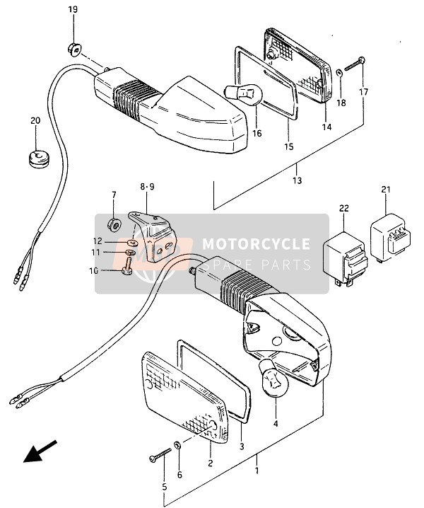 Suzuki GSX750(ES)(EF)(E) 1985 Indicatore di direzione lampada (E2-E21) per un 1985 Suzuki GSX750(ES)(EF)(E)