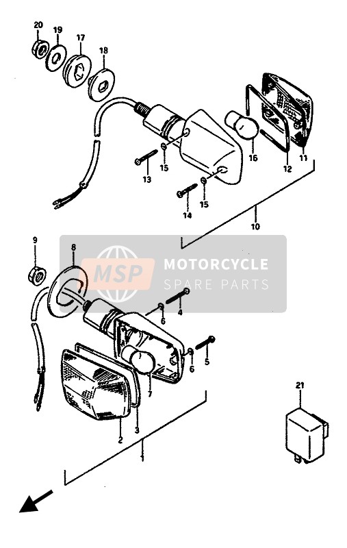 Suzuki GSX-R1100 1986 Richtingaanwijzer lamp (E1-E6-E24) voor een 1986 Suzuki GSX-R1100