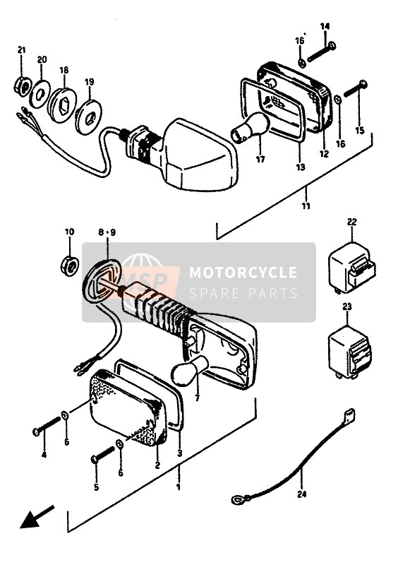 Suzuki GSX-R1100 1986 Indicatore di direzione lampada (E2-E4-E15-E16-E17-E18-E21-E22-E25-E34-E39-E53) per un 1986 Suzuki GSX-R1100