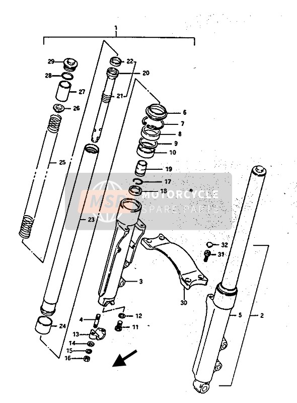 Suzuki GV1400(GD)(GC)(GT) 1986 Fourche avant (GV1400GC) pour un 1986 Suzuki GV1400(GD)(GC)(GT)