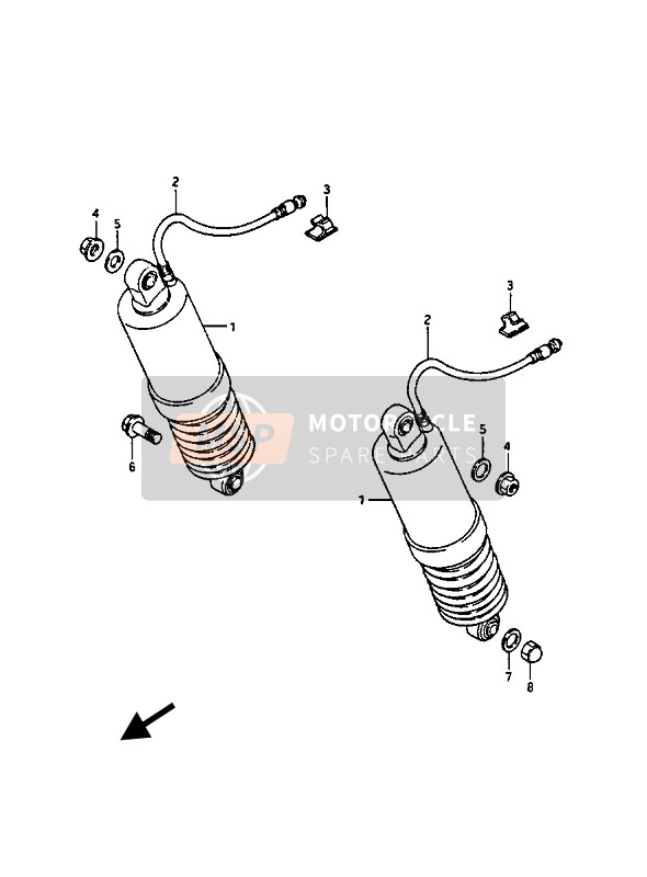 Suzuki GV1400(GD)(GC)(GT) 1986 Schokdemper achter (GV1400GT) voor een 1986 Suzuki GV1400(GD)(GC)(GT)