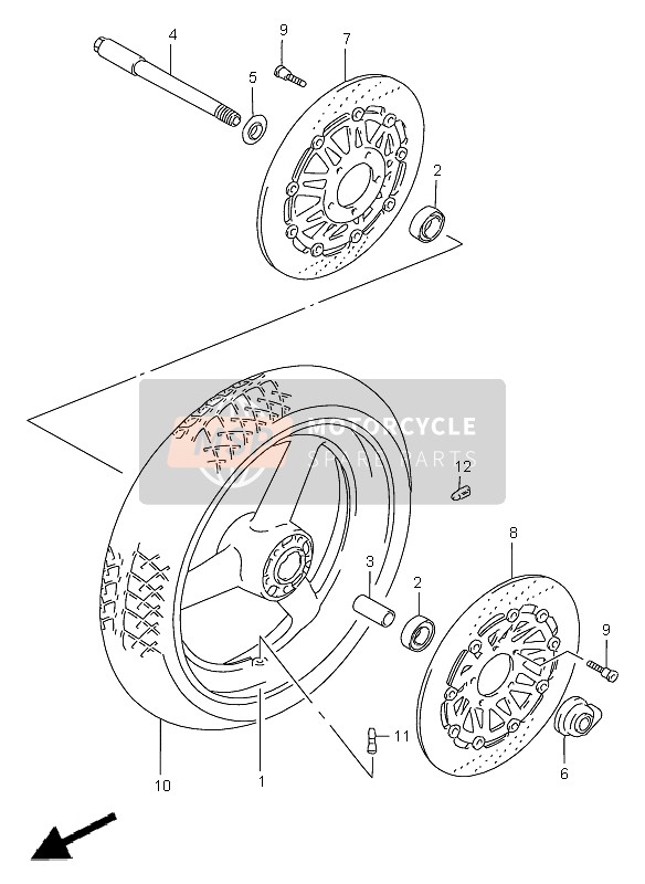 Suzuki GSF1200(N)(S)(SA) BANDIT 1999 Front Wheel (GSF1200-S) for a 1999 Suzuki GSF1200(N)(S)(SA) BANDIT