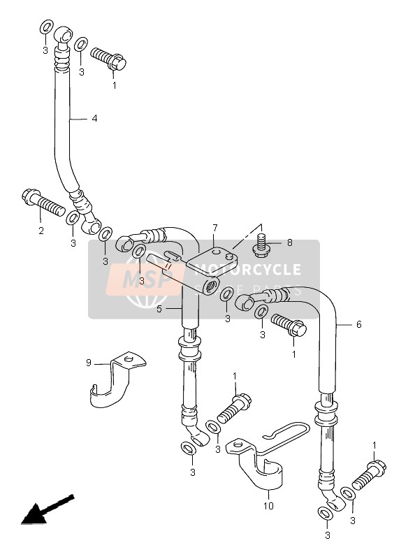 Suzuki GSF1200(N)(S)(SA) BANDIT 1999 Tubo freno anteriore (GSF1200-S) per un 1999 Suzuki GSF1200(N)(S)(SA) BANDIT