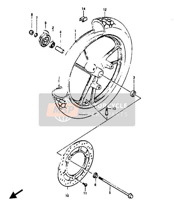 Suzuki RG125(C)(UC) GAMMA 1986 Front Wheel for a 1986 Suzuki RG125(C)(UC) GAMMA