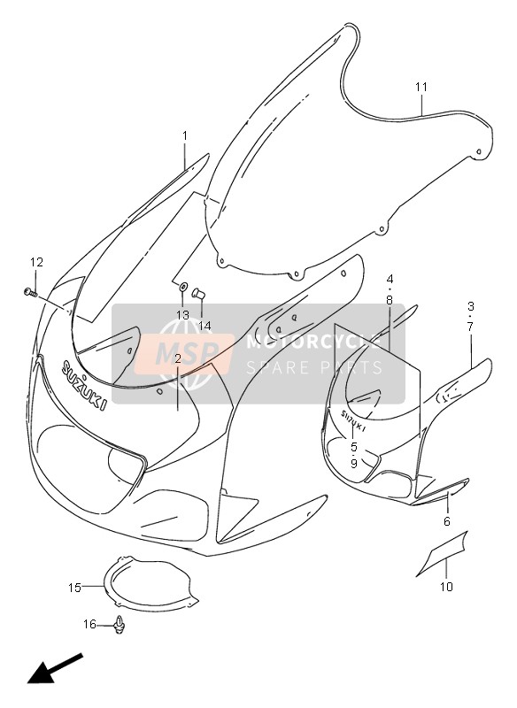 9440033E90Y2D, Cowling Assy, Body (Silver), Suzuki, 0