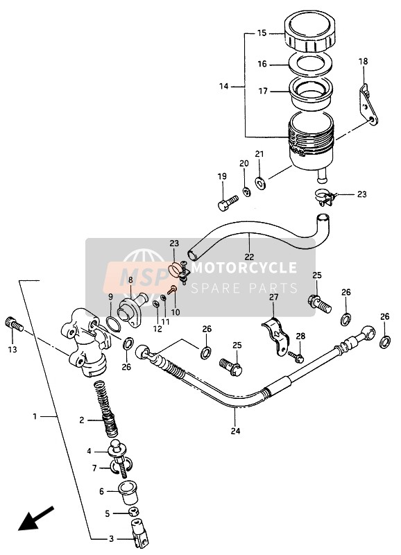 Suzuki RG250(F) GAMMA 1986 Rear Master Cylinder for a 1986 Suzuki RG250(F) GAMMA