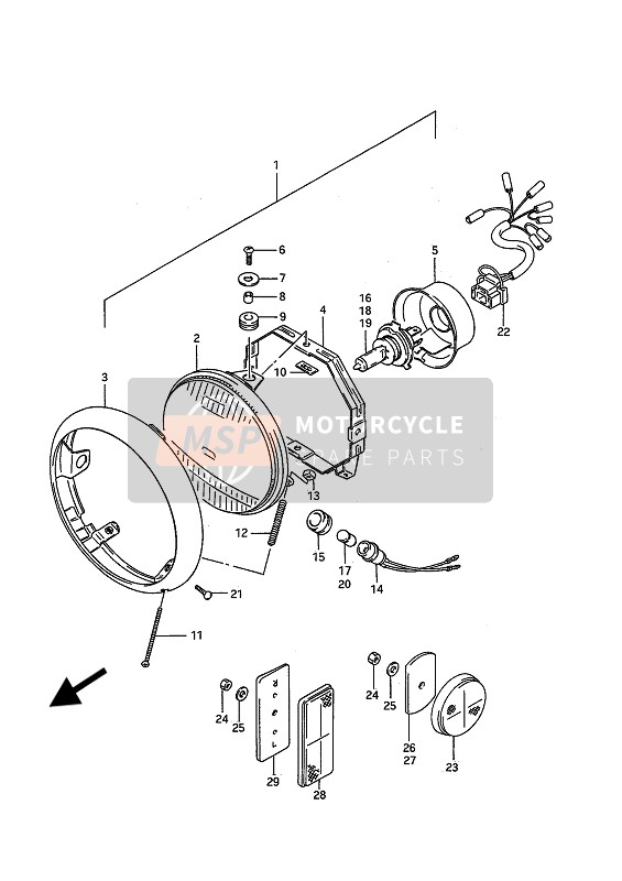 Suzuki VS1400GL(P)(F) INTRUDER 1987 Headlamp for a 1987 Suzuki VS1400GL(P)(F) INTRUDER