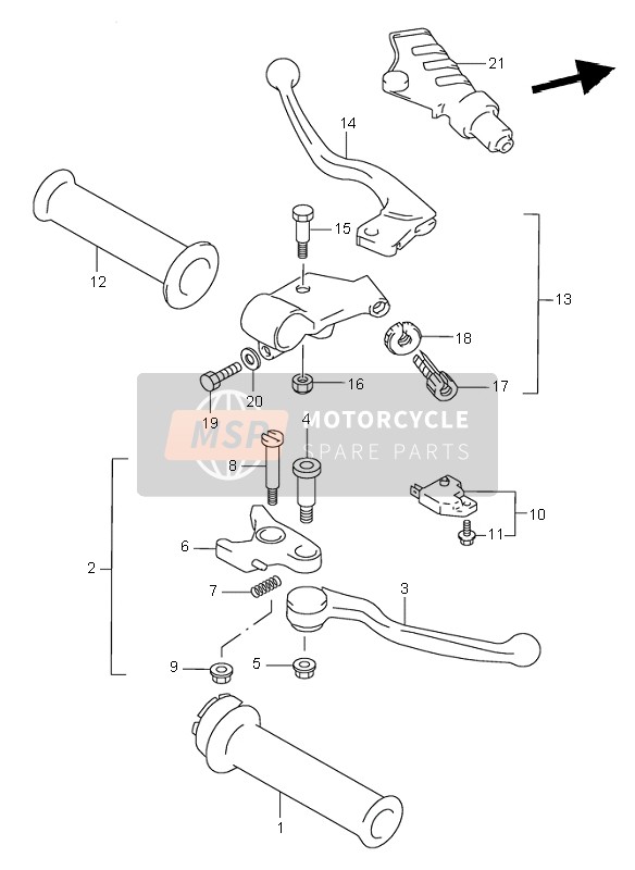 Suzuki GSX600F 1999 Palanca de la manija para un 1999 Suzuki GSX600F