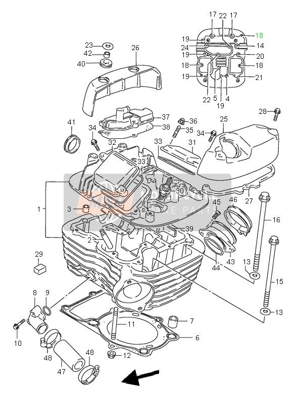 Suzuki VS800 INTRUDER 1999 Cilinderkop (Achter) voor een 1999 Suzuki VS800 INTRUDER