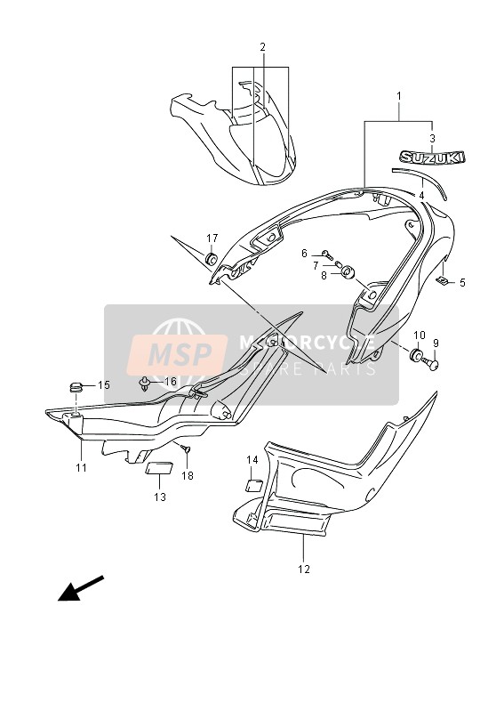 Suzuki VZR1800(N)(Z)(R) (M1800) INTRUDER 2012 Rear Fender (VZR1800Z E19) for a 2012 Suzuki VZR1800(N)(Z)(R) (M1800) INTRUDER