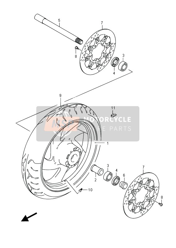 Suzuki VZR1800(N)(Z)(R) (M1800) INTRUDER 2012 Rueda delantera (VZR1800Z E19) para un 2012 Suzuki VZR1800(N)(Z)(R) (M1800) INTRUDER